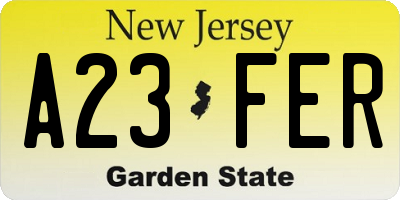 NJ license plate A23FER