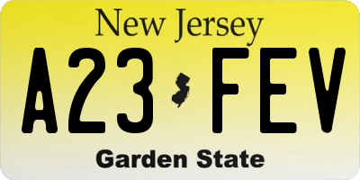 NJ license plate A23FEV