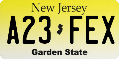NJ license plate A23FEX