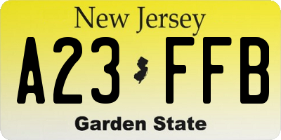 NJ license plate A23FFB