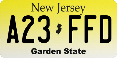 NJ license plate A23FFD