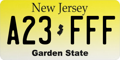 NJ license plate A23FFF