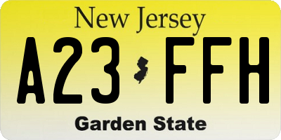 NJ license plate A23FFH