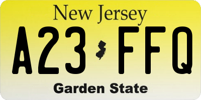 NJ license plate A23FFQ