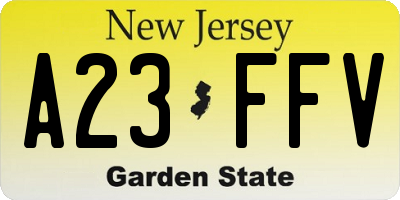 NJ license plate A23FFV