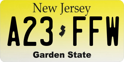 NJ license plate A23FFW