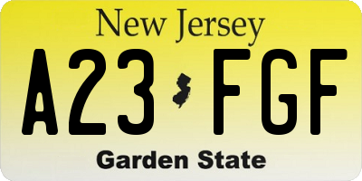 NJ license plate A23FGF