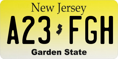 NJ license plate A23FGH