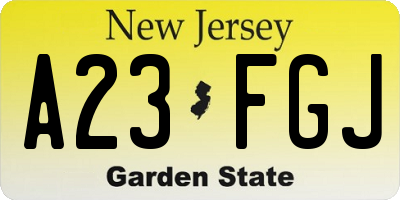 NJ license plate A23FGJ