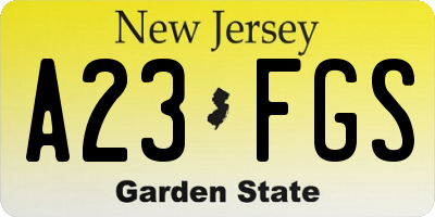 NJ license plate A23FGS