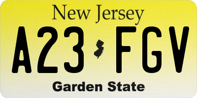 NJ license plate A23FGV