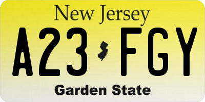 NJ license plate A23FGY