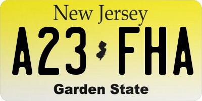NJ license plate A23FHA