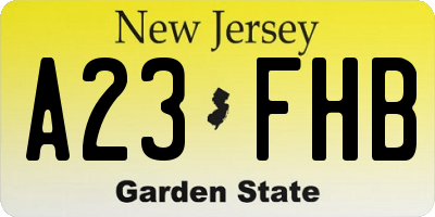 NJ license plate A23FHB