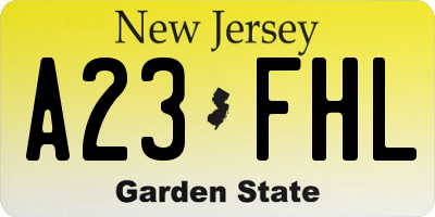 NJ license plate A23FHL