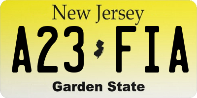 NJ license plate A23FIA