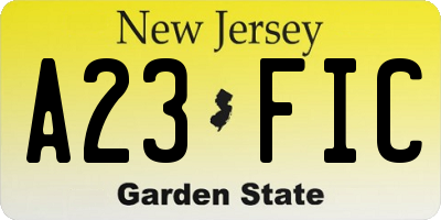 NJ license plate A23FIC