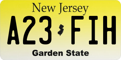 NJ license plate A23FIH