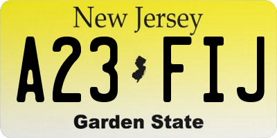 NJ license plate A23FIJ