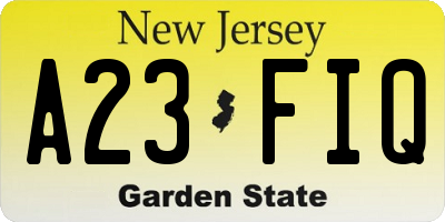 NJ license plate A23FIQ