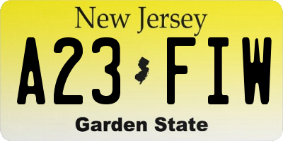 NJ license plate A23FIW