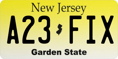 NJ license plate A23FIX