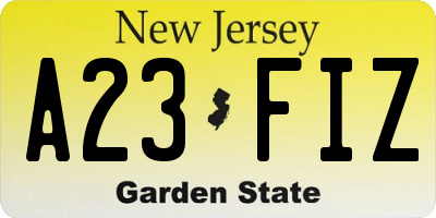 NJ license plate A23FIZ