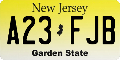 NJ license plate A23FJB