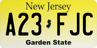 NJ license plate A23FJC