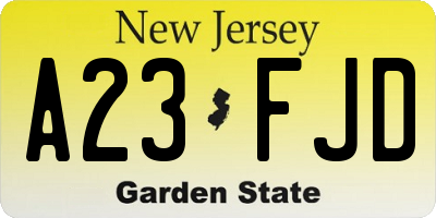 NJ license plate A23FJD