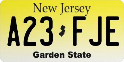 NJ license plate A23FJE