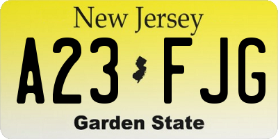 NJ license plate A23FJG