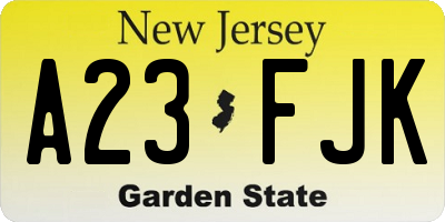 NJ license plate A23FJK