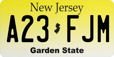 NJ license plate A23FJM