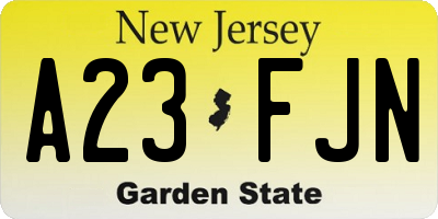 NJ license plate A23FJN