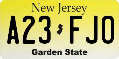 NJ license plate A23FJO