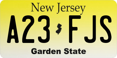 NJ license plate A23FJS