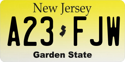 NJ license plate A23FJW