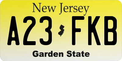 NJ license plate A23FKB