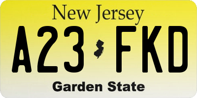 NJ license plate A23FKD