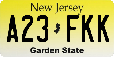 NJ license plate A23FKK
