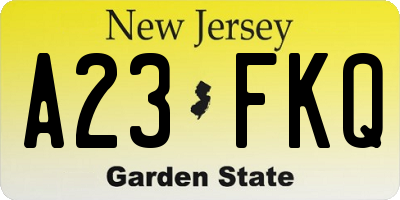 NJ license plate A23FKQ