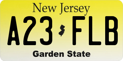 NJ license plate A23FLB