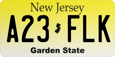 NJ license plate A23FLK
