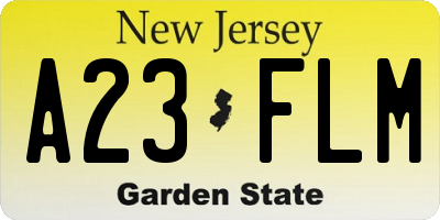 NJ license plate A23FLM