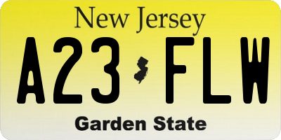 NJ license plate A23FLW