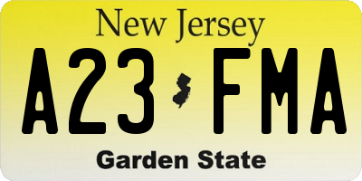 NJ license plate A23FMA