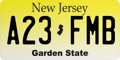 NJ license plate A23FMB