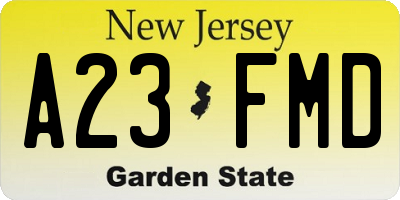 NJ license plate A23FMD