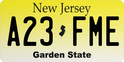 NJ license plate A23FME